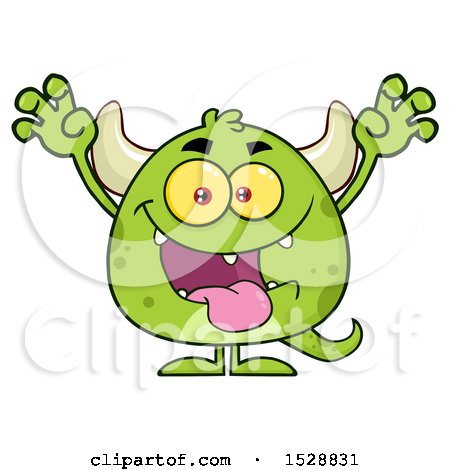 Clipart of a Short Green Monster in a Scare Pose - Royalty Free Vector Illustration by Hit Toon