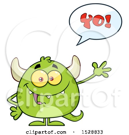 Clipart of a Short Green Monster Waving and Saying Yo - Royalty Free Vector Illustration by Hit Toon