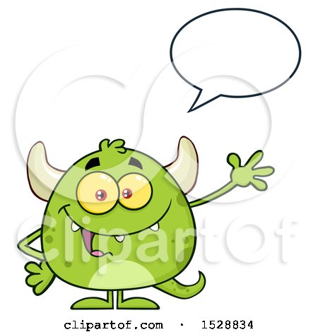 Clipart of a Short Green Monster Waving and Talking - Royalty Free Vector Illustration by Hit Toon