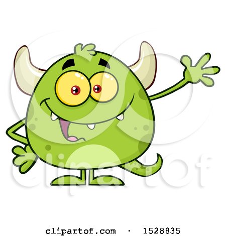 Clipart of a Short Green Monster Waving - Royalty Free Vector Illustration by Hit Toon