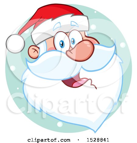 Clipart of a Happy Santa Claus Face over a Circle of Snow - Royalty Free Vector Illustration by Hit Toon
