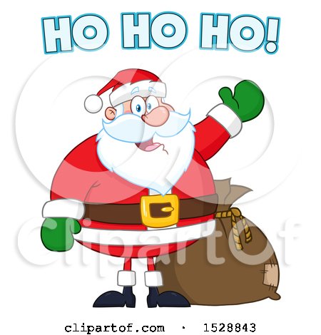 Clipart of a Happy Christmas Santa Claus Saying Ho Ho Ho and Presenting - Royalty Free Vector Illustration by Hit Toon