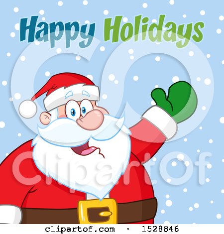 Clipart of a Happy Holidays Greeting over Santa Claus - Royalty Free Vector Illustration by Hit Toon