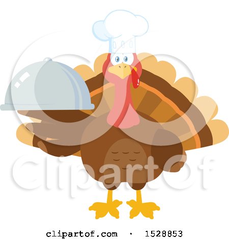Clipart of a Thanksgiving Chef Turkey Bird Holding a Cloche Platter - Royalty Free Vector Illustration by Hit Toon