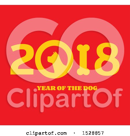 Clipart of a Yellow Chinese New Year 2018 with a Dog on Red - Royalty Free Vector Illustration by Hit Toon