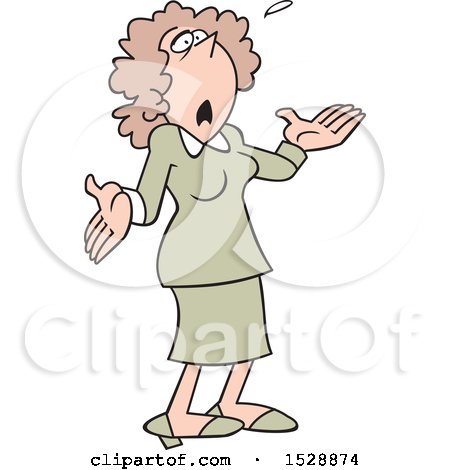 Clipart of a Cartoon White Business Woman Looking up and Saying What Now - Royalty Free Vector Illustration by Johnny Sajem