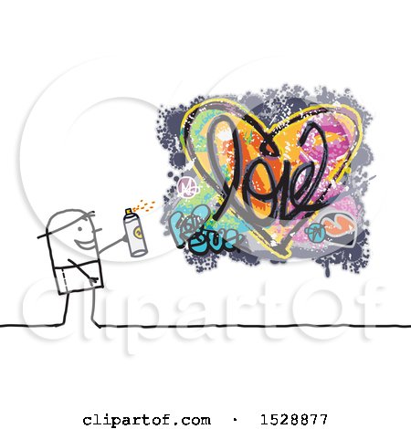 Clipart of a Stick Man Spray Painting a Love Heart Graffiti Design - Royalty Free Vector Illustration by NL shop