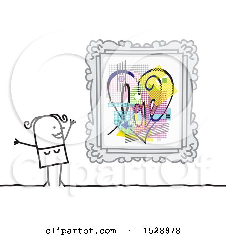 Clipart of a Stick Woman with a Love Heart Framed Painting - Royalty Free Vector Illustration by NL shop