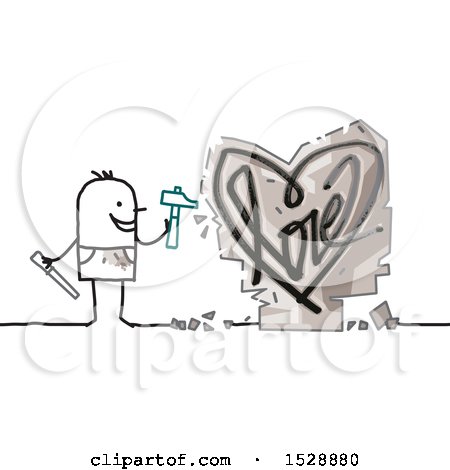 Clipart of a Stick Man Chiseling a Love Heart Design in Stone - Royalty Free Vector Illustration by NL shop