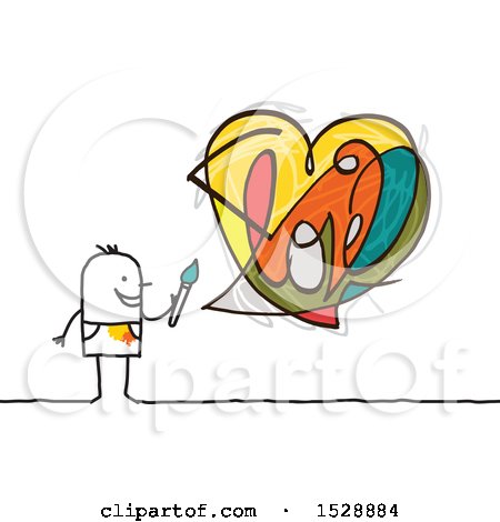 Clipart of a Stick Man Artist with an Abstract Colorful Love Heart - Royalty Free Vector Illustration by NL shop