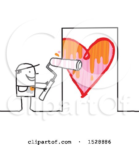 Clipart of a Stick Man Painting a Heart on a Door - Royalty Free Vector Illustration by NL shop