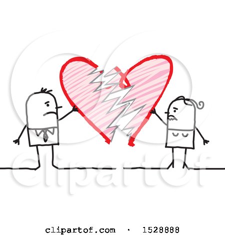 Clipart of a Stick Couple with a Broken Heart - Royalty Free Vector Illustration by NL shop