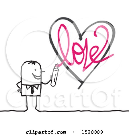 Clipart of a Stick Man Holding a Marker After Drawing a Love Heart - Royalty Free Vector Illustration by NL shop