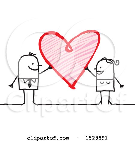 Clipart of a Stick Couple with a Scribble Heart - Royalty Free Vector Illustration by NL shop
