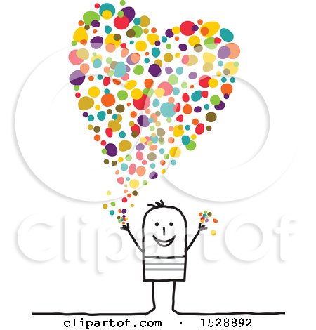 Clipart of a Stick Man with a Colorful Confetti Heart - Royalty Free Vector Illustration by NL shop