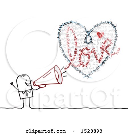 Clipart of a Stick Man Using a Megaphone to Shout About Love - Royalty Free Vector Illustration by NL shop
