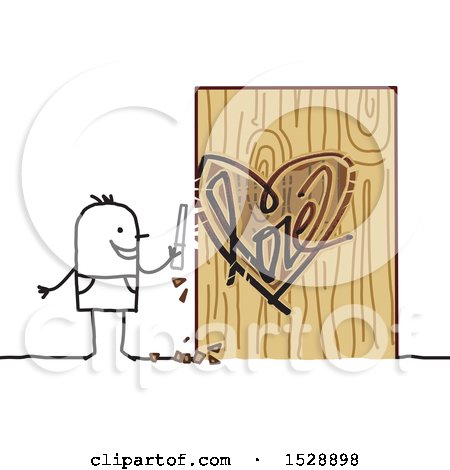 Clipart of a Stick Man Carving a Love Heart in a Tree - Royalty Free Vector Illustration by NL shop
