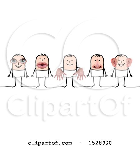 Clipart of a Line of Stick Men with Eye, Mouth, Hands, Nose and Ears Senses Features - Royalty Free Illustration by NL shop
