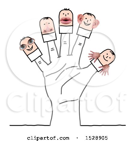 Clipart of a Hand with Stick Men with Eye, Mouth, Hands, Nose and Ears Features - Royalty Free Illustration by NL shop