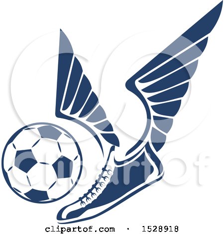 Clipart of a Winged Shoe Kicking a Soccer Ball - Royalty Free Vector Illustration by Vector Tradition SM