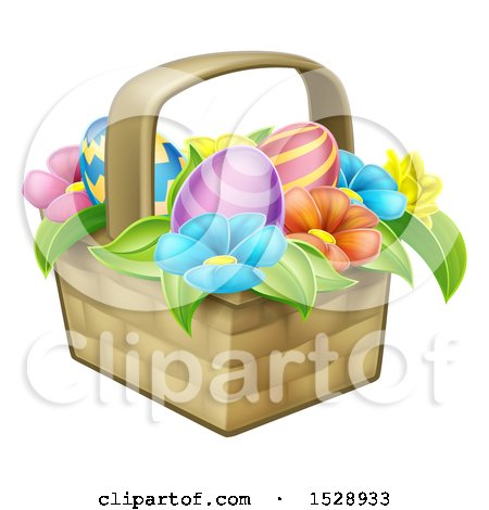 Clipart of Colorful Flowers and Easter Eggs in a Basket - Royalty Free Vector Illustration by AtStockIllustration