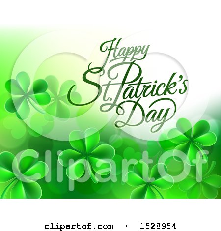 Clipart of a Happy St Patricks Day Greeting with Shamrocks - Royalty Free Vector Illustration by AtStockIllustration