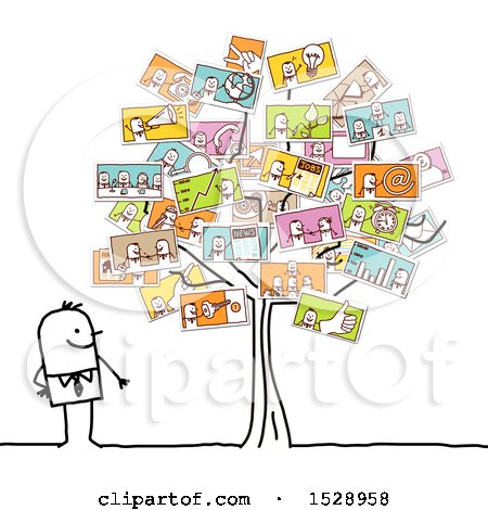 Clipart of a Stick Man Looking at a Tree with Pictures - Royalty Free Illustration by NL shop