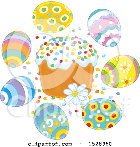 Clipart of a Cupcake with Sprinkles and Easter Eggs - Royalty Free Vector Illustration by Alex Bannykh