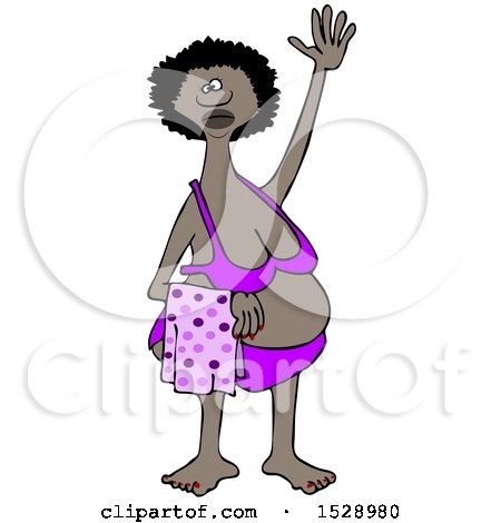Clipart of a Black Woman Waving in a Swim Suit - Royalty Free Illustration by djart
