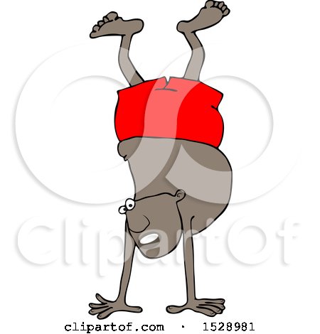 Clipart of a Cartoon Black Man Doing a Hand Stand in Boxers - Royalty Free Vector Illustration by djart