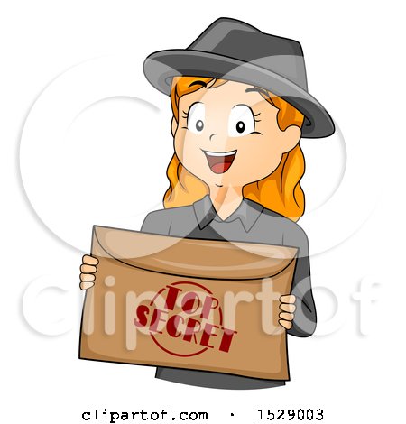 Clipart of a Red Haired Secret Agent Girl Holding an Envelope - Royalty Free Vector Illustration by BNP Design Studio