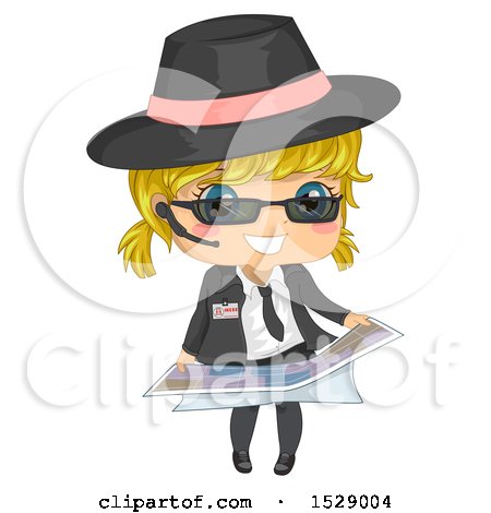 Clipart of a Blond Secret Agent Girl Holding a Map - Royalty Free Vector Illustration by BNP Design Studio