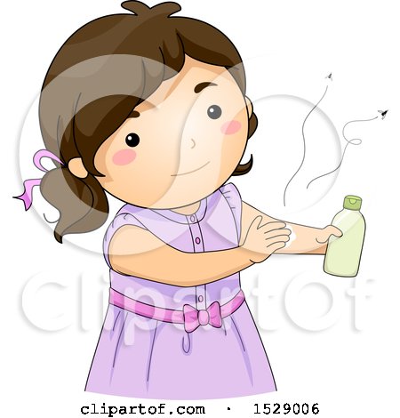Clipart of a Brunette Girl Applying Mosquito Repellent - Royalty Free Vector Illustration by BNP Design Studio