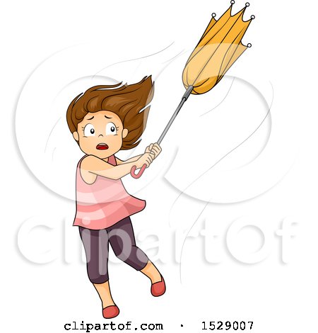 Clipart of a Girl Caught in a Strong Wind Storm - Royalty Free Vector Illustration by BNP Design Studio