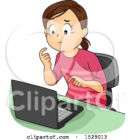 Clipart of a Girl Thinking and Learning Online - Royalty Free Vector Illustration by BNP Design Studio