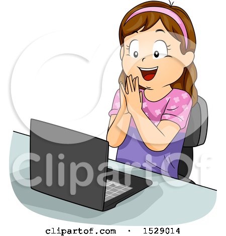 Clipart of a Happy Girl Learning Something Online - Royalty Free Vector Illustration by BNP Design Studio
