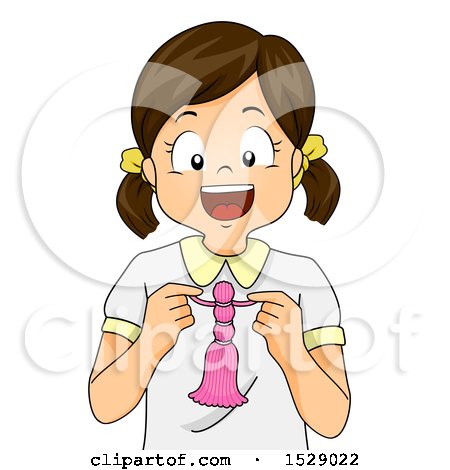 Clipart of a Happy Girl Holding a Braided Yarn Doll - Royalty Free Vector Illustration by BNP Design Studio