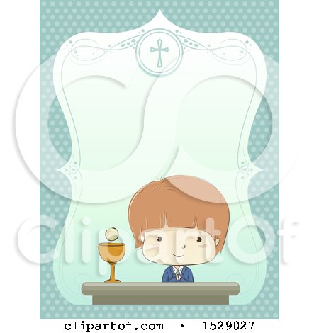 Clipart of a Sketched Border with a Boy at His First Communion - Royalty Free Vector Illustration by BNP Design Studio