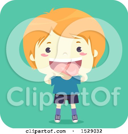 Clipart of a Silly Boy Sticking out His Tongue, on a Turquoise Square - Royalty Free Vector Illustration by BNP Design Studio