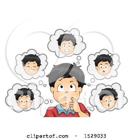 Clipart of a Boy Thinking About Emotions - Royalty Free Vector Illustration by BNP Design Studio