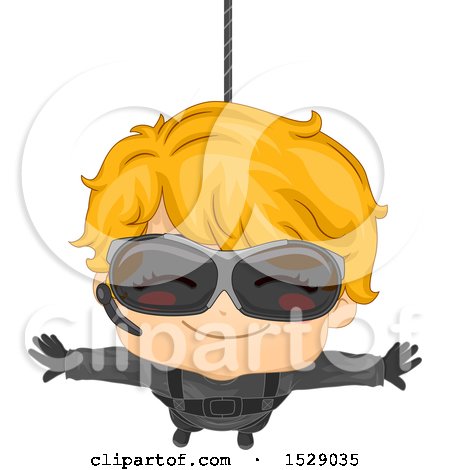 Clipart of a Secret Agent Boy Hanging from a Wire - Royalty Free Vector Illustration by BNP Design Studio