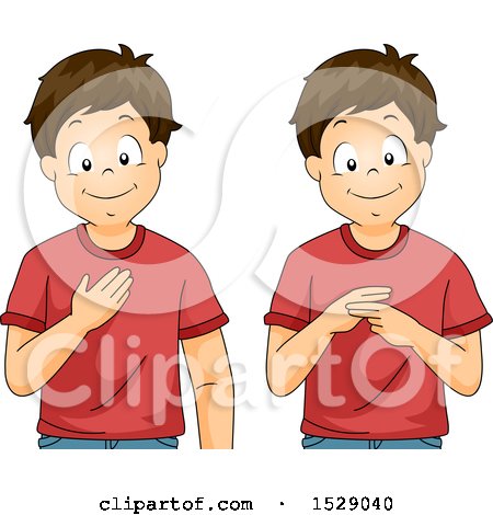 Clipart of a Boy Saying My Name in Sign Language - Royalty Free Vector Illustration by BNP Design Studio