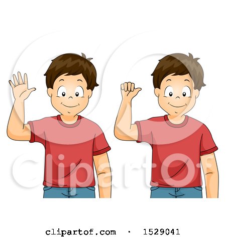 Clipart of a Boy Shown Saying Goodbye in Sign Language - Royalty Free Vector Illustration by BNP Design Studio