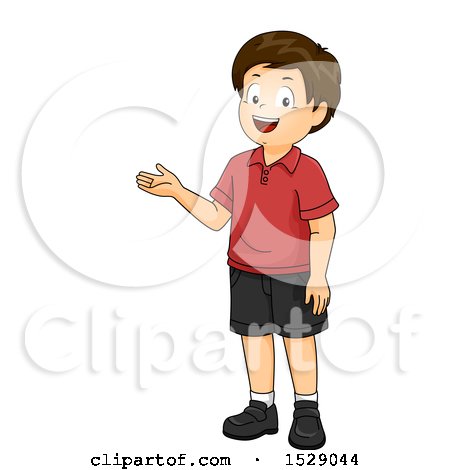 Clipart of a Happy Boy Presenting - Royalty Free Vector Illustration by BNP Design Studio