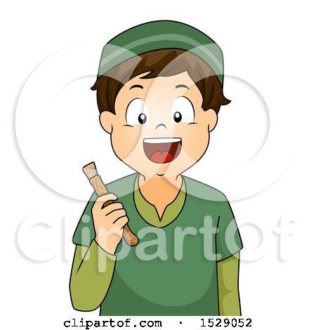 Clipart of a Boy Holding a Dental Miswak Stick - Royalty Free Vector Illustration by BNP Design Studio