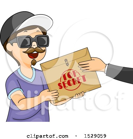 Clipart of a Boy Wearing a Disguise and Accepting a Top Secret Envelope - Royalty Free Vector Illustration by BNP Design Studio