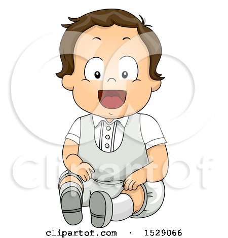 Clipart of a Happy Toddler Boy in a White Baptismal Suit - Royalty Free Vector Illustration by BNP Design Studio