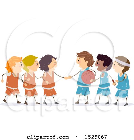 Clipart of a Group of Boys on Basketball Teams, Shaking Hands - Royalty Free Vector Illustration by BNP Design Studio