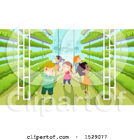 Clipart of a Group of Children at a Green House Field Trip - Royalty Free Vector Illustration by BNP Design Studio