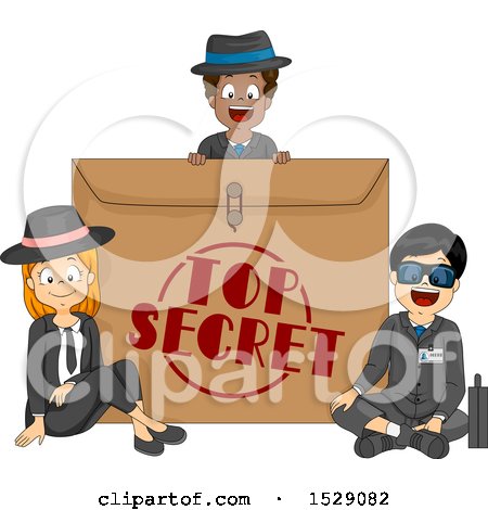 Clipart of a Group of Secret Agent Spy Kids Around an Envelope - Royalty Free Vector Illustration by BNP Design Studio